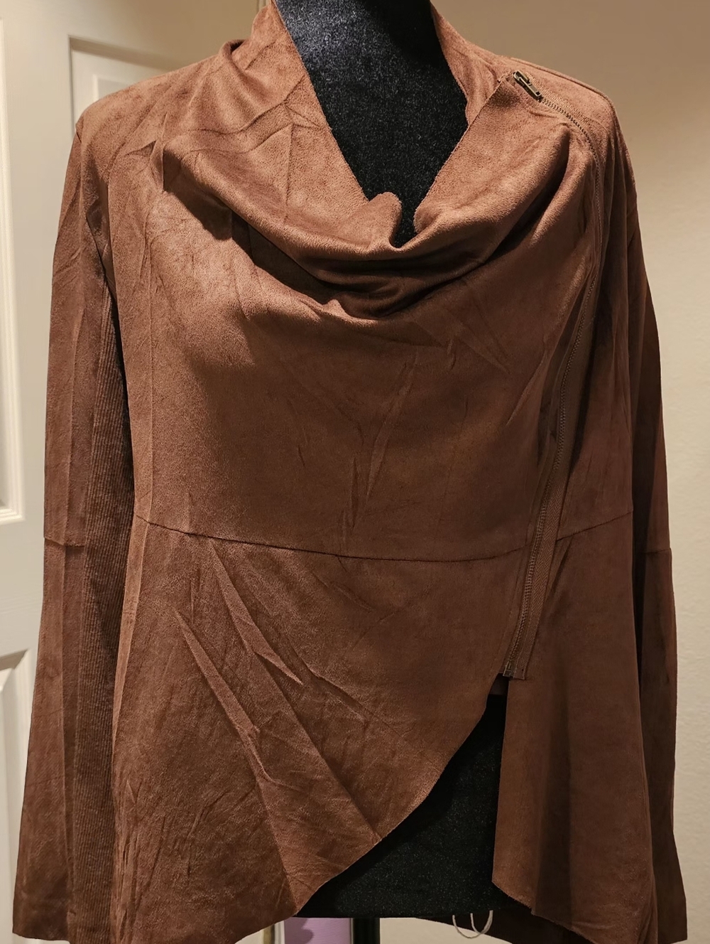 Brown Women's Draped Zip-Front Blouse